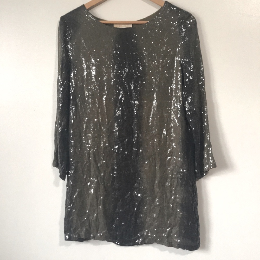 MICHAEL Michael Kors Sequin Fish Scale Knit Long Sleeve Sheath Dress tunic M